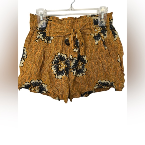 Anthropologie Mustard Yellow Floral Linen Blend High Rise Shorts Womens XS - Picture 1 of 6